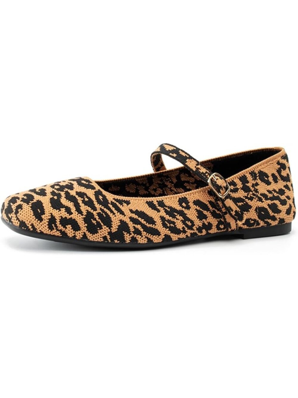 Women's Leapord Square Toe Ankle Strap Casual Pull On Mary Jane Ballet Flats - Picture 4 of 6
